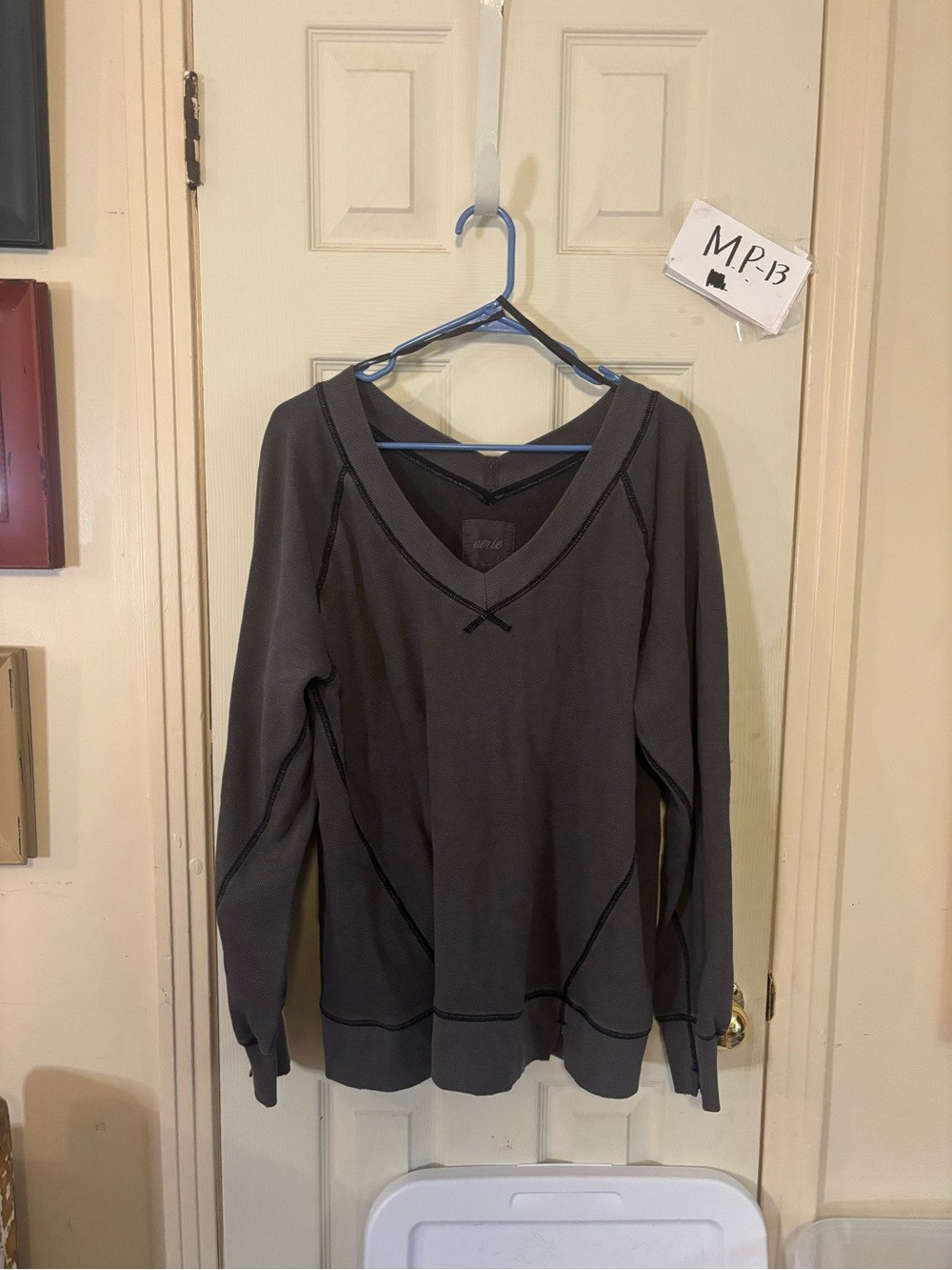 aerie Charcoal Gray V-Neck Sweatshirt